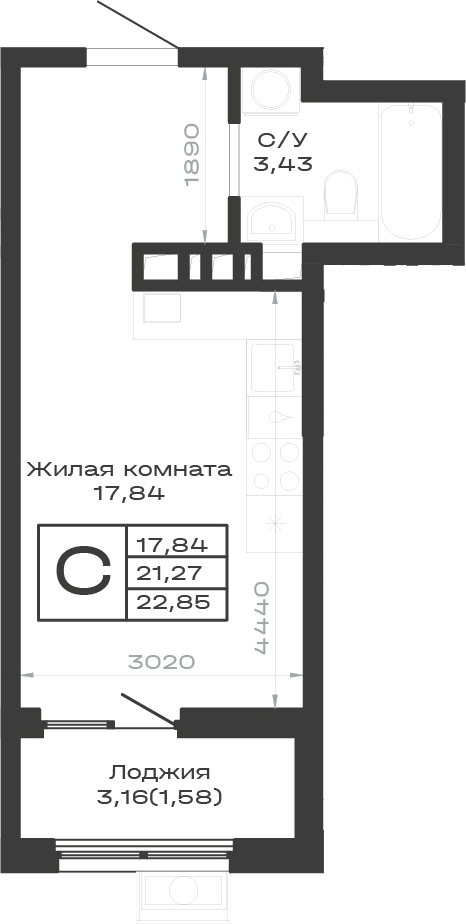 Студия · 21.27 м²