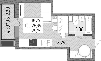 Планировка 26.95 м²