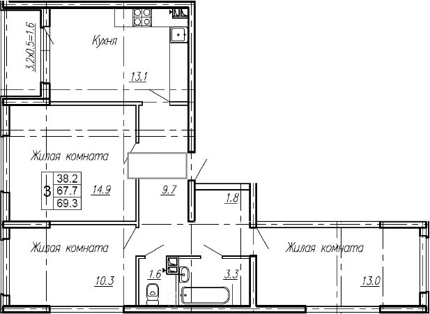 Продается 3-комн. квартира, 67.7 м²