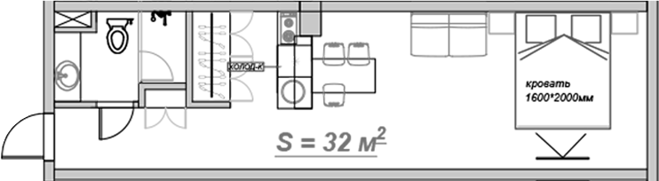 Планировка 32.9 м²