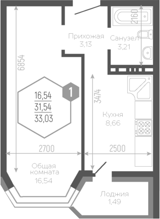 Планировка 31.31 м²