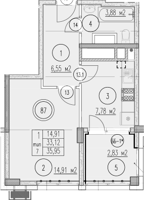 Планировка 33.12 м²