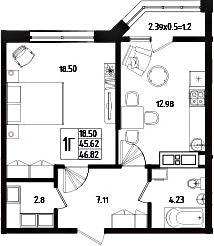 Планировка 45.62 м²