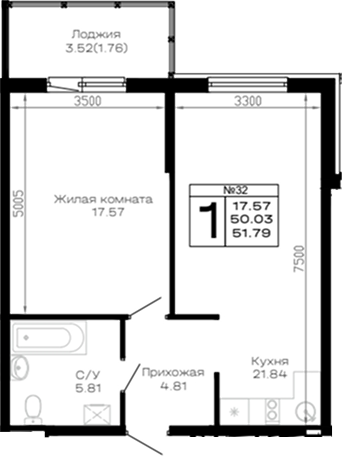 Продается 1-комн. квартира, 50.03 м²