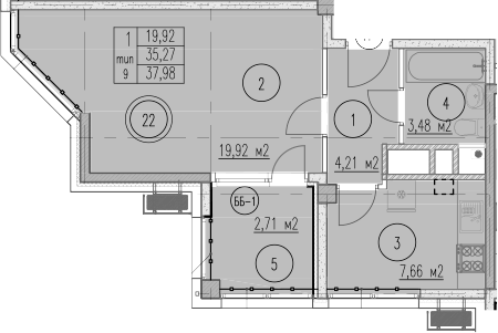 Планировка 35.27 м²