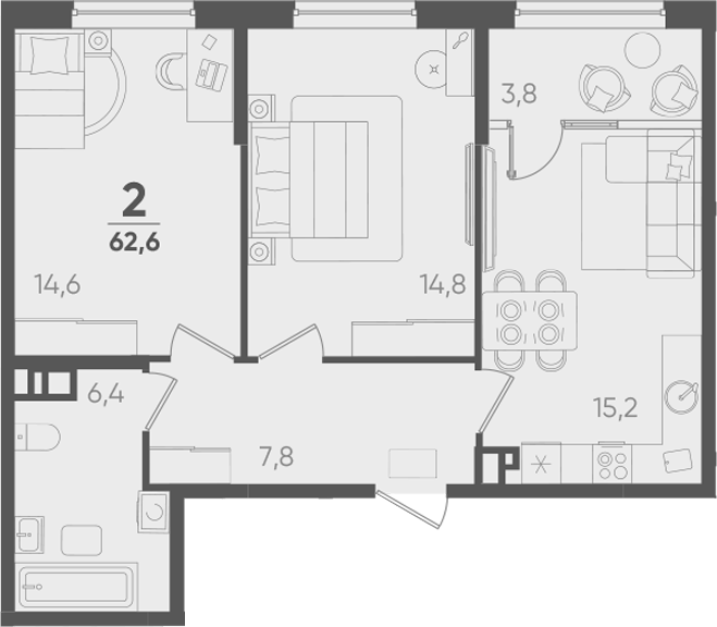 Продается 2-комн. квартира, 58.8 м²