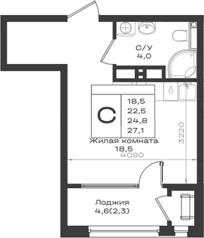 Планировка 22.5 м²