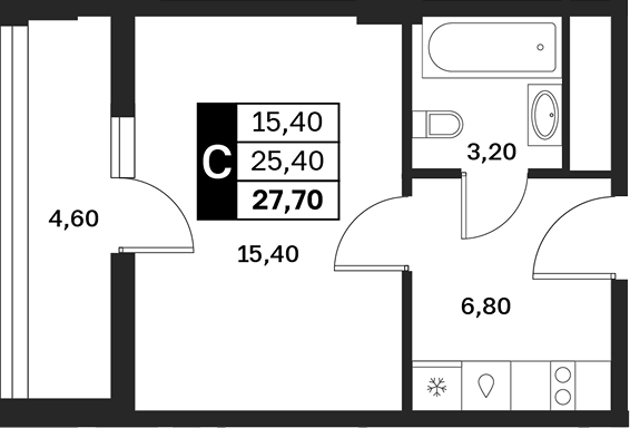 Студия · 25.4 м²