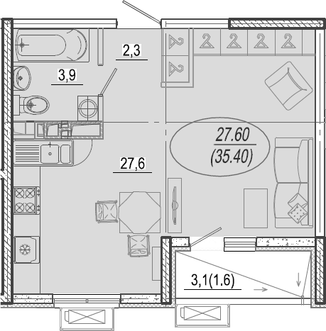 Планировка 35.5 м²