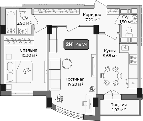 Продается 2-комн. квартира, 48.78 м²