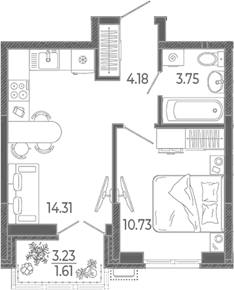 Планировка 32.97 м²