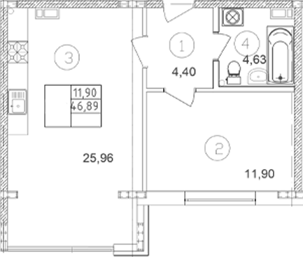 1-комн. · 46.89 м²