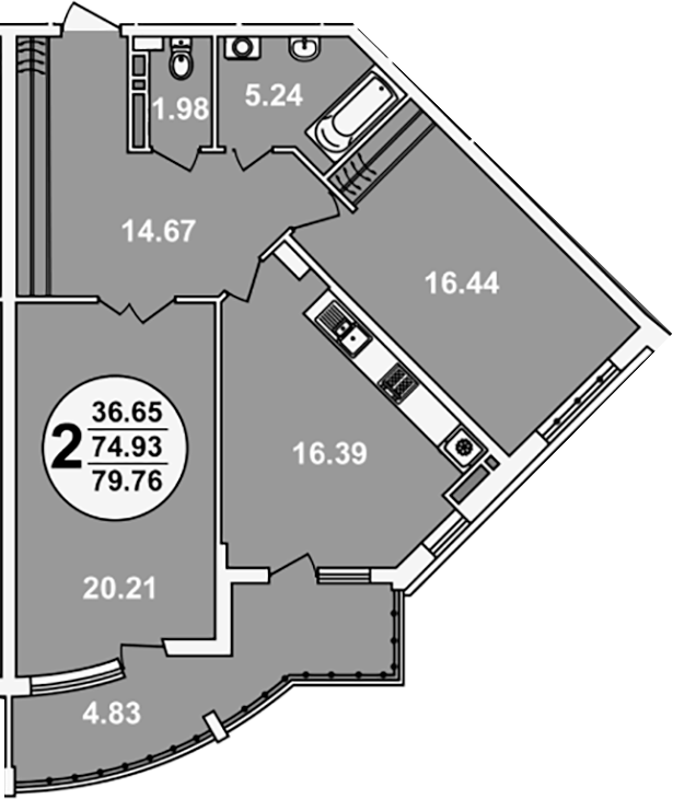 Планировка 74.93 м²