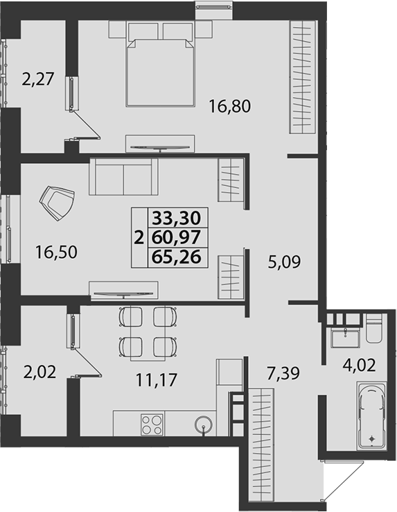 Планировка 60.97 м²