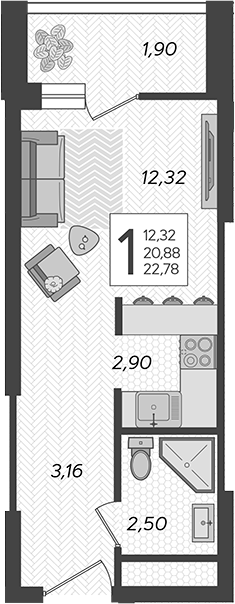 Продается 1-комн. квартира, 20.88 м²