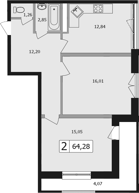 Продается 2-комн. квартира, 60.21 м²