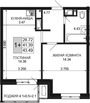 2-комн. · 41.39 м²