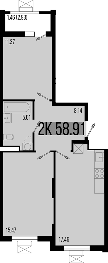 Продается 2-комн. квартира, 57.45 м²