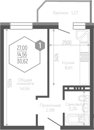 Планировка 29.33 м²