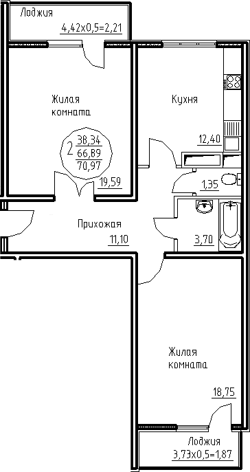 Планировка 66.89 м²