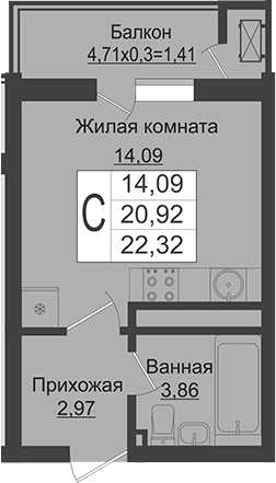 Студия · 20.91 м²