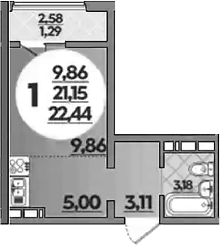 Студия квартира, 21.15 м² в ЖК Молодежный 2