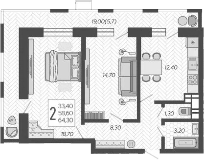 Планировка 60.13 м²