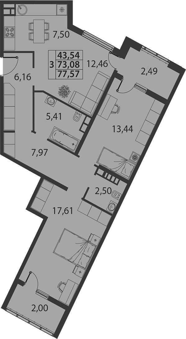 Планировка 73.08 м²