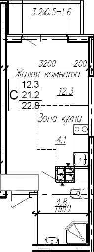 Студия · 21.2 м²