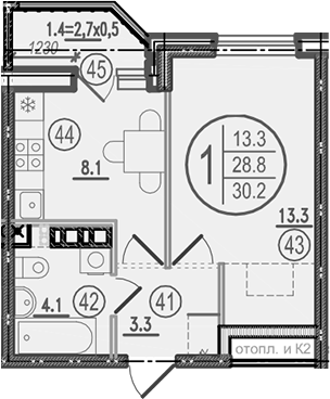 Планировка 28.8 м²