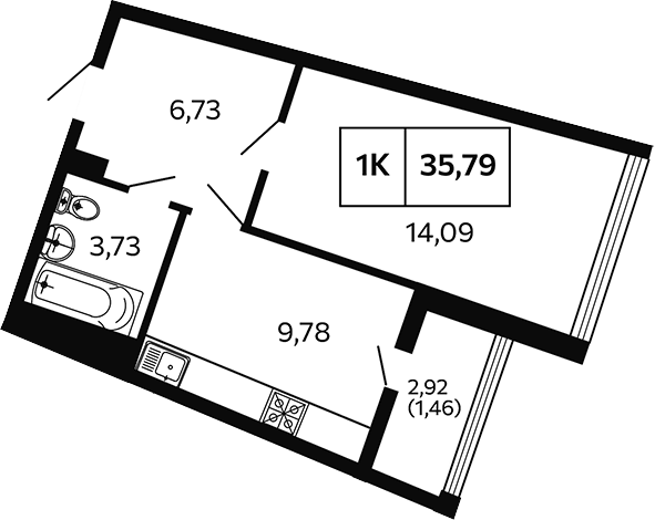 Планировка 34.33 м²