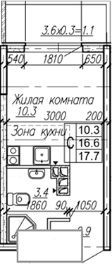 Студия квартира, 16.6 м² в ЖК Дзенпарк