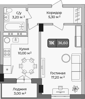 Продается 1-комн. квартира, 35.1 м²