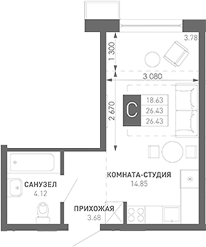 Планировка 22.65 м²