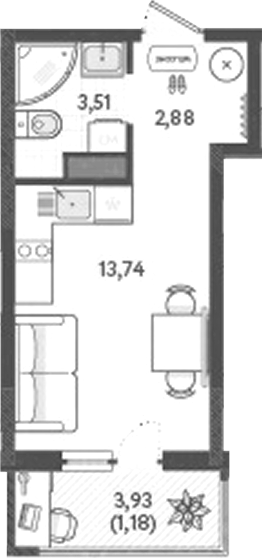 Планировка 20.13 м²
