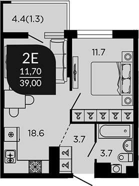 Планировка 38.65 м²