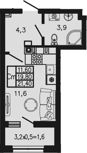 Планировка 19.8 м²
