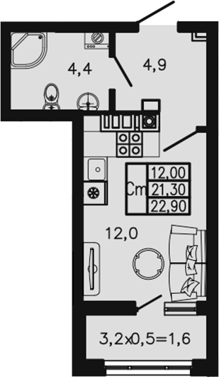 Планировка 21.3 м²