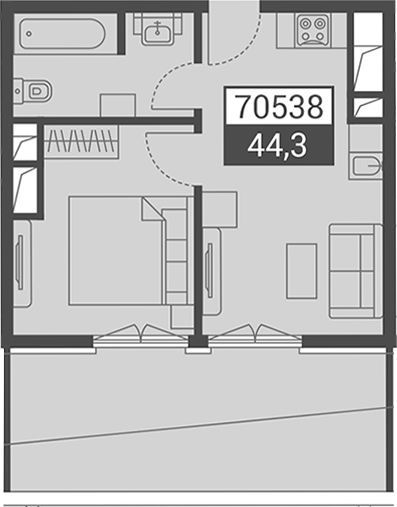 Планировка 44.3 м²
