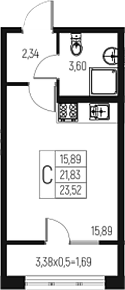 Планировка 21.83 м²