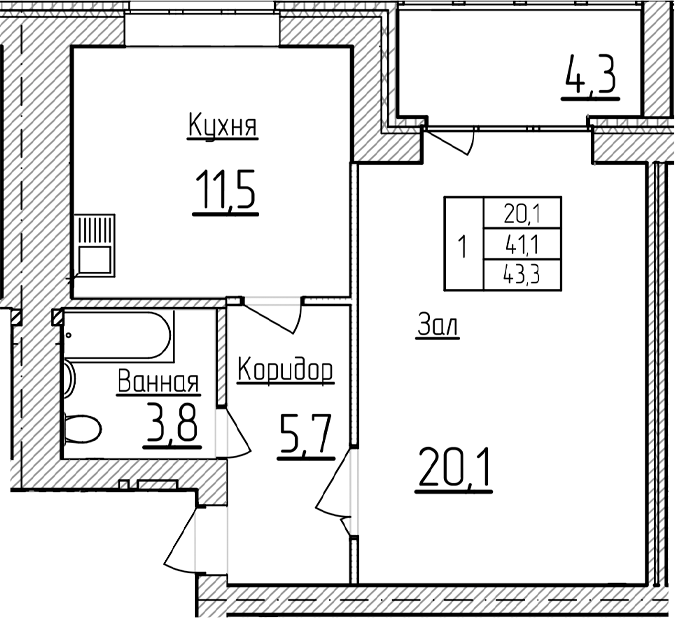 Планировка 41.15 м²