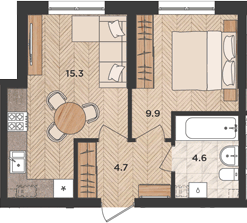 Планировка 34.5 м²