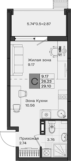 Планировка 26.23 м²