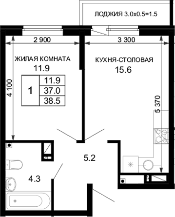 Планировка 37 м²