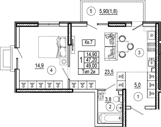 Планировка 47.2 м²
