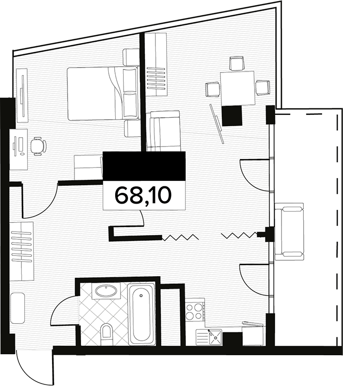Продается 1-комн. квартира, 68.1 м²