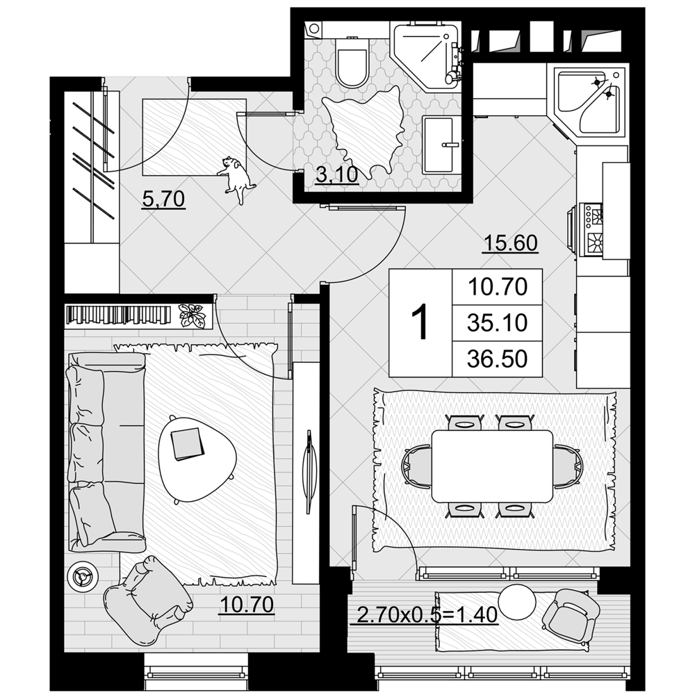 Планировка 35.1 м²