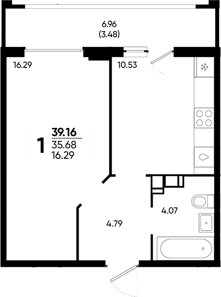 Планировка 35.68 м²