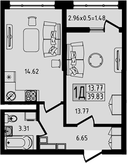 Планировка 38.35 м²