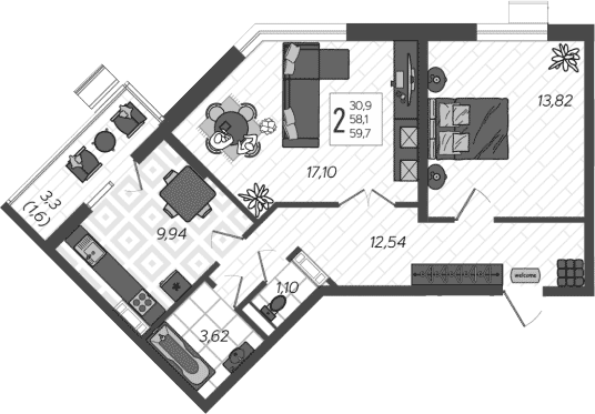 Планировка 58.1 м²